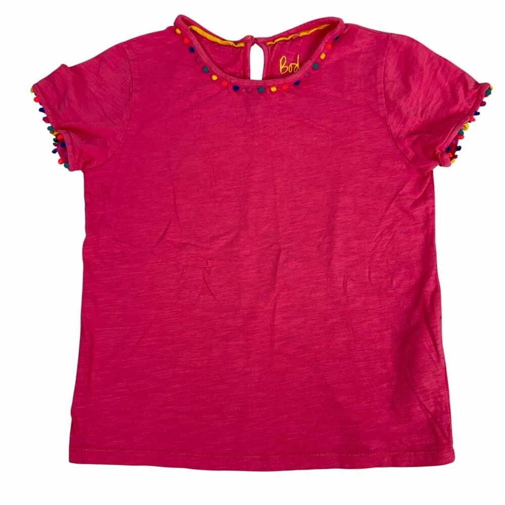 Mini Boden Girls 7/8 Crewneck Tee with Poms
